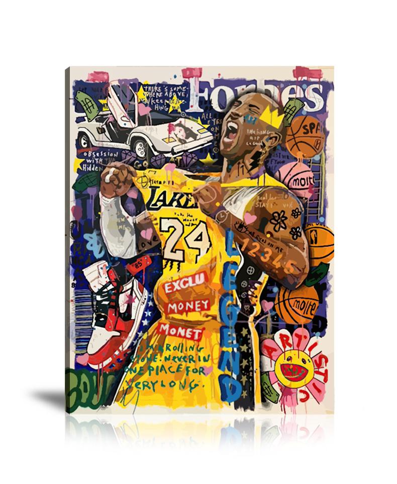 Kobe Bryant Wall Art: Large Colorful Graffiti Print or Framed Canvas Painting for Modern Living Rooms, Dining Rooms and Bedrooms