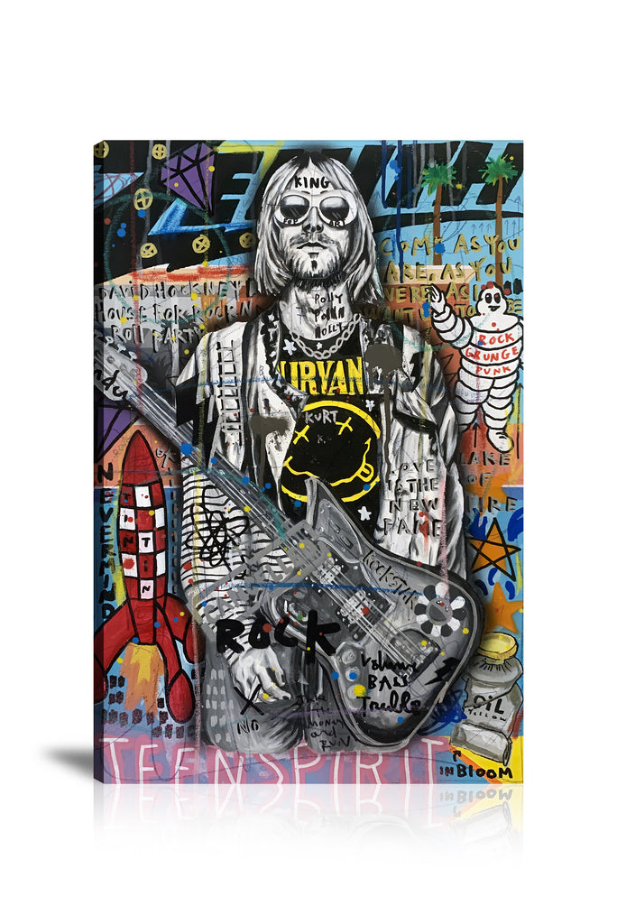 Kurt Cobain Icon Wall Art: Large Colorful Graffiti Print or Framed Canvas Painting for Modern Living Rooms, Dining Rooms and Bedrooms