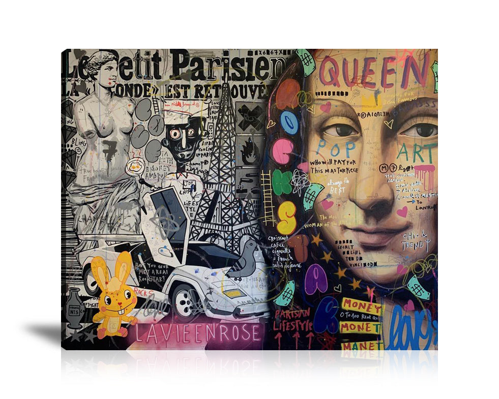 Street Art, Prints, Pop Art, Paintings, Canvas, Art, Jisbar, Mona Lisa, Venus, Queen, Eiffel Tower, Lambo, Money, Love