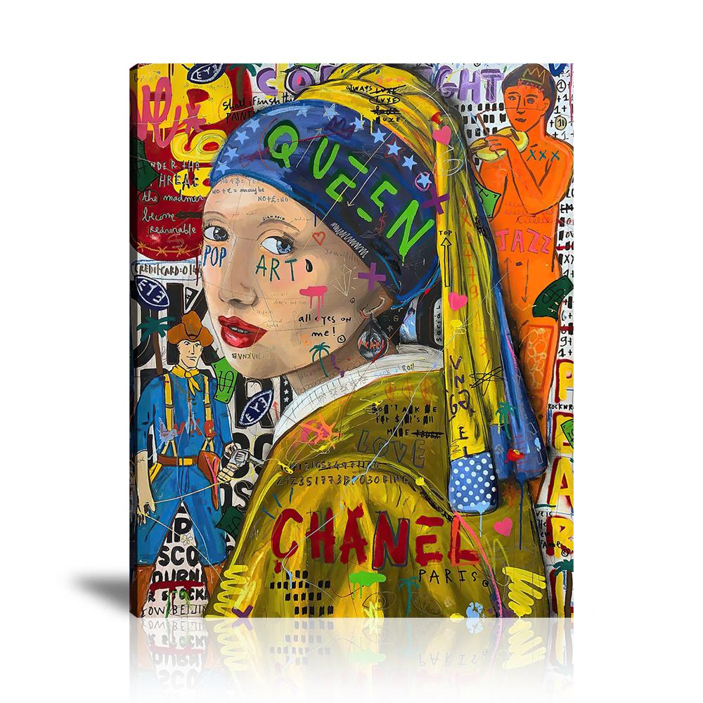 Street Art, Prints, Pop Art, Paintings, Canvas, Art, Jisbar, Pearl Earing, Luxury, Queen, Dollar, Chanel, Luxury Brand, Love, King, Dollar, Money, Masterpiece