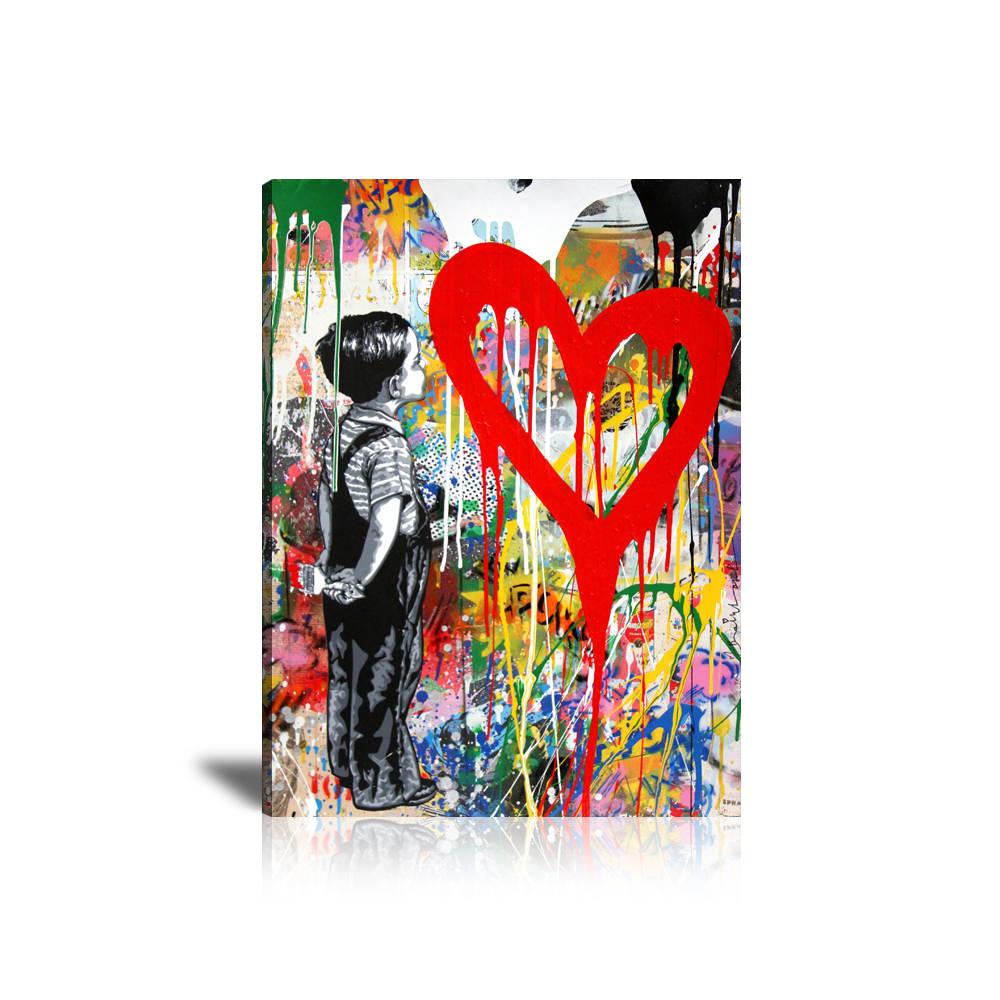 Painting Boy, Red Heart, Comic, Ka-Pow, Campbell’s, Spray, Collage Art, Colorful, Paint Drop, Graffiti, Street Art, Prints, Pop Art, Paintings, Mr. Brainwash, Canvas, Vertical