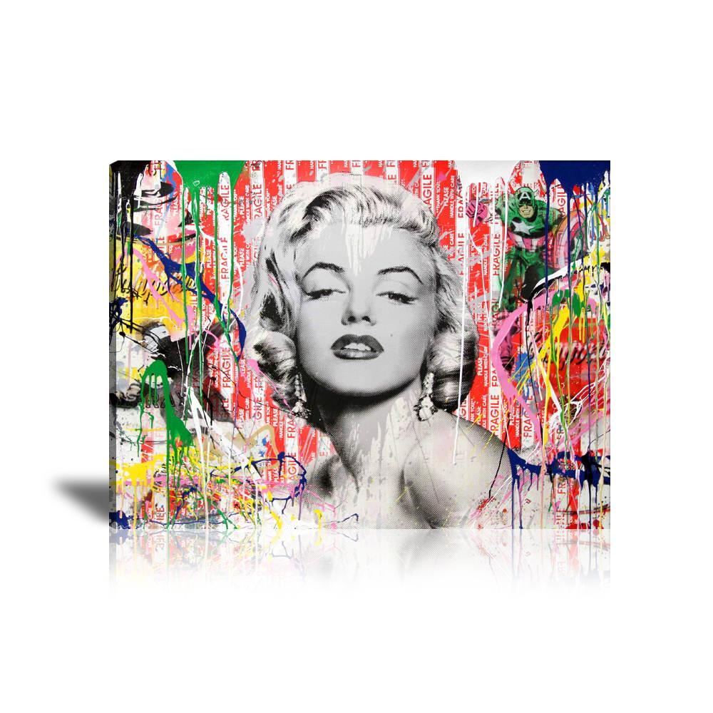 Marilyn Monroe Fragile Wall Art: Large Colorful Graffiti Print or Framed Canvas Painting for Modern Living Rooms, Dining Rooms and Bedrooms