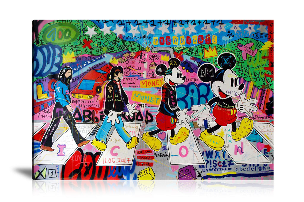 Street Art, Prints, Pop Art, Paintings, Canvas, Art, Jisbar, Abbey Road, The Beatles, Mickey Mouse, Blue, Love, King, Colorful