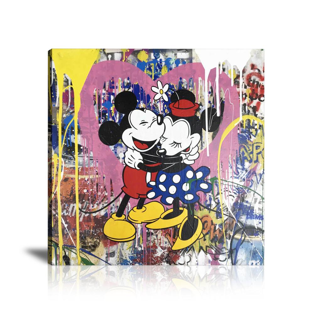 Mickey & Minnie Mouse Wall Art: Large Colorful Graffiti Print or Framed Canvas Painting for Modern Living Rooms, Dining Rooms and Bedrooms