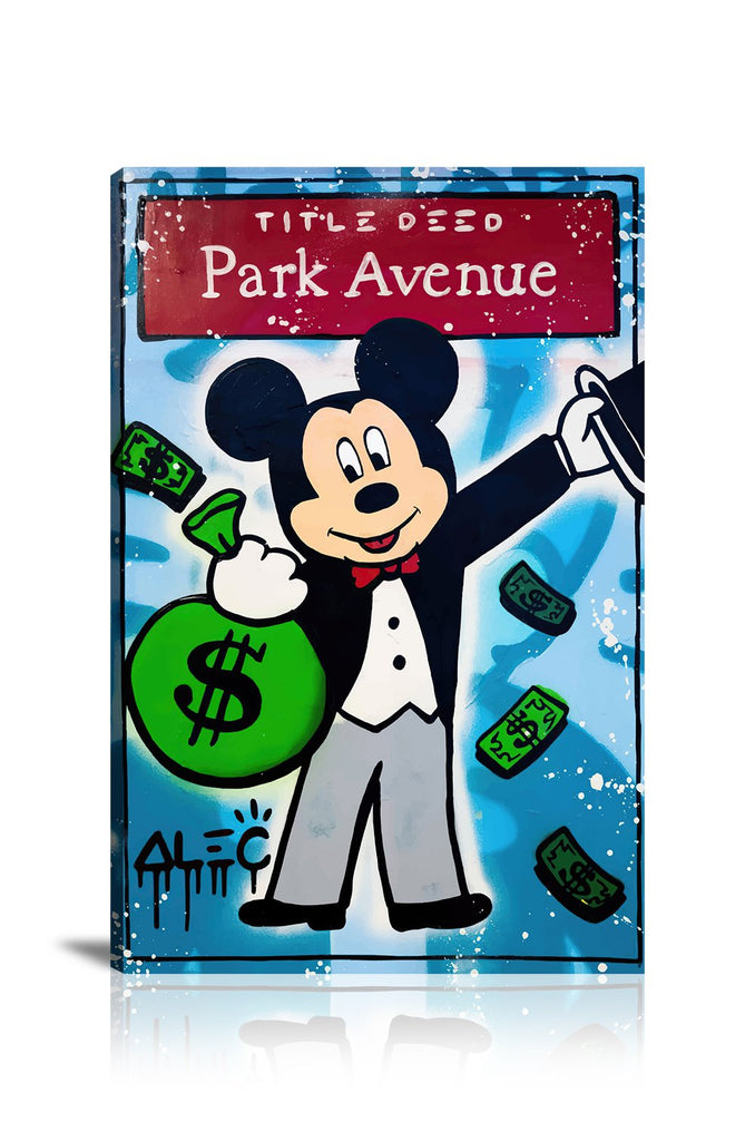 Park Avenue, Mickey Mouse, Cash Bag, Money Bag, Money, Property Card, Graffiti, Spray Paint, Colorful, Street Art, Prints, Pop Art, Paintings, Canvas, Art, Alec Monopoly, Vertical