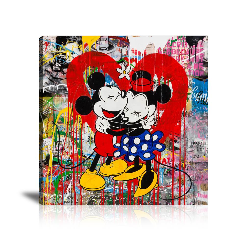 Mickey Mouse, Minnie Mouse, Keep It Real,  Love, Heart, Campbell’s, Collage Art, Colorful, Spray, Graffiti, Street Art, Prints, Pop Art, Paintings, Mr. Brainwash, Canvas, Square