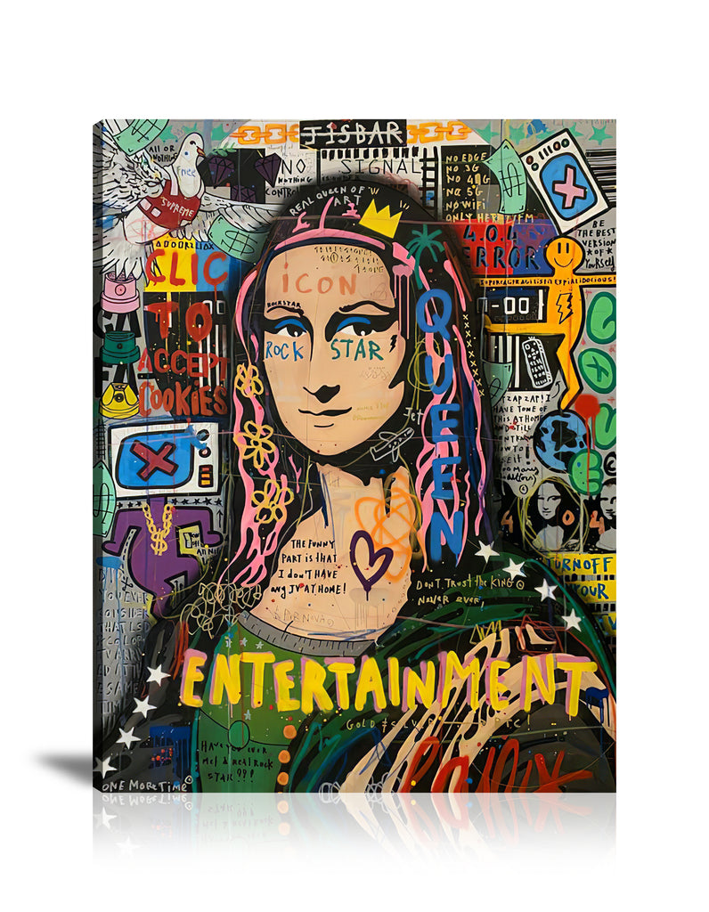 Street Art, Prints, Pop Art, Paintings, Canvas, Art, Jisbar, Mona Lisa, Entertainment, Queen, King, Pigeon, Portrait, Keith Haring, Colorful