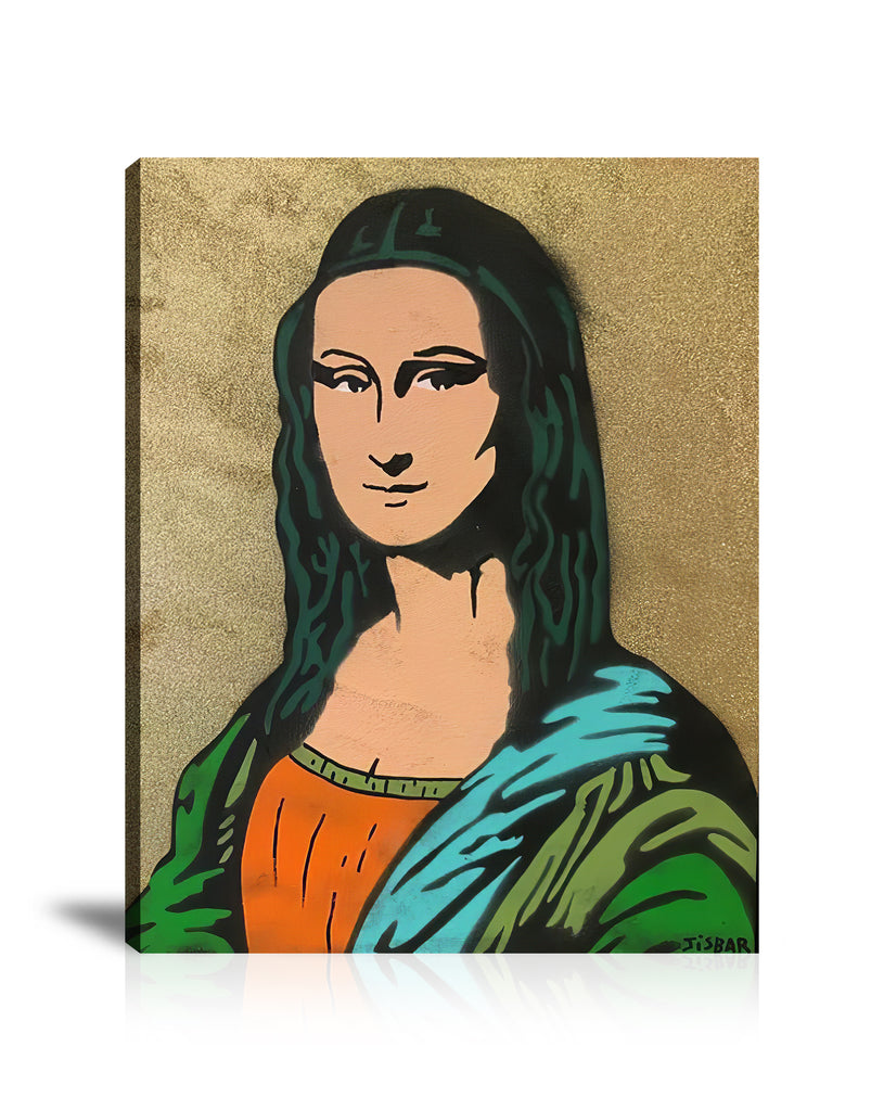 Mona Lisa Gold Wall Art: Large Colorful Graffiti Print or Framed Canvas Painting for Modern Living Rooms, Dining Rooms and Bedrooms