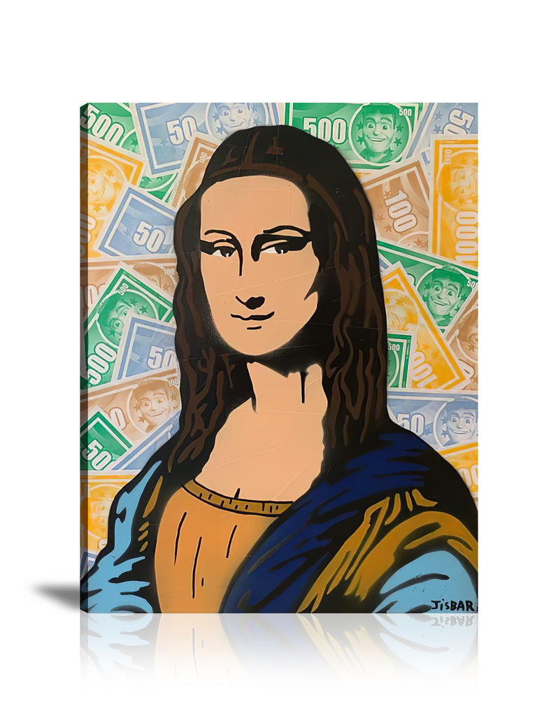 Street Art, Prints, Pop Art, Paintings, Canvas, Art, Jisbar, Mona Lisa, Money, Portrait, Masterpiece