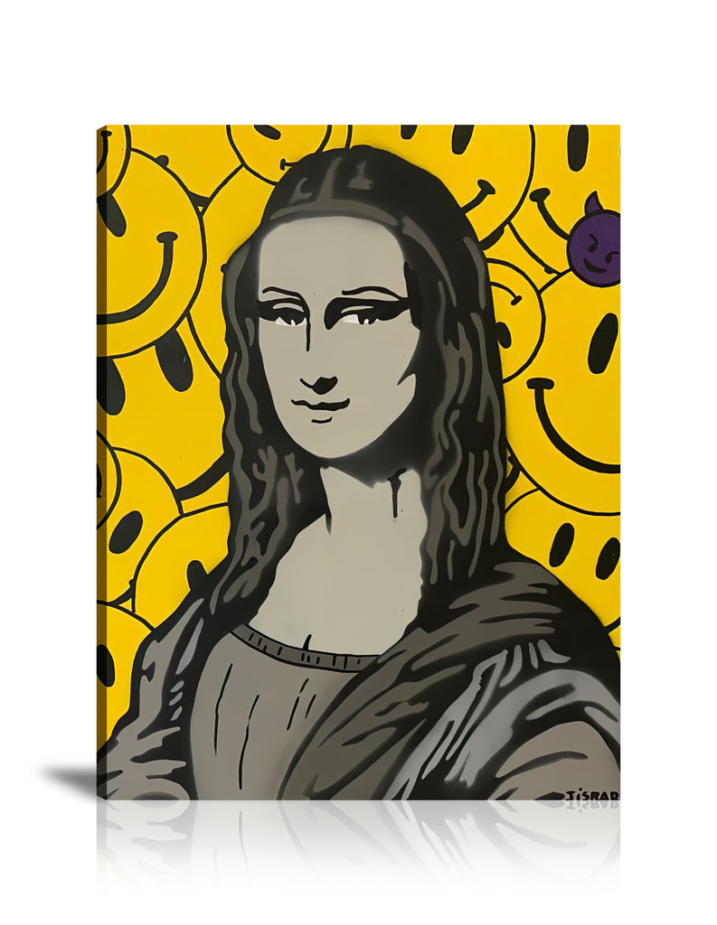 Mona Lisa Smiley Wall Art: Large Colorful Graffiti Print or Framed Canvas Painting for Modern Living Rooms, Dining Rooms and Bedrooms