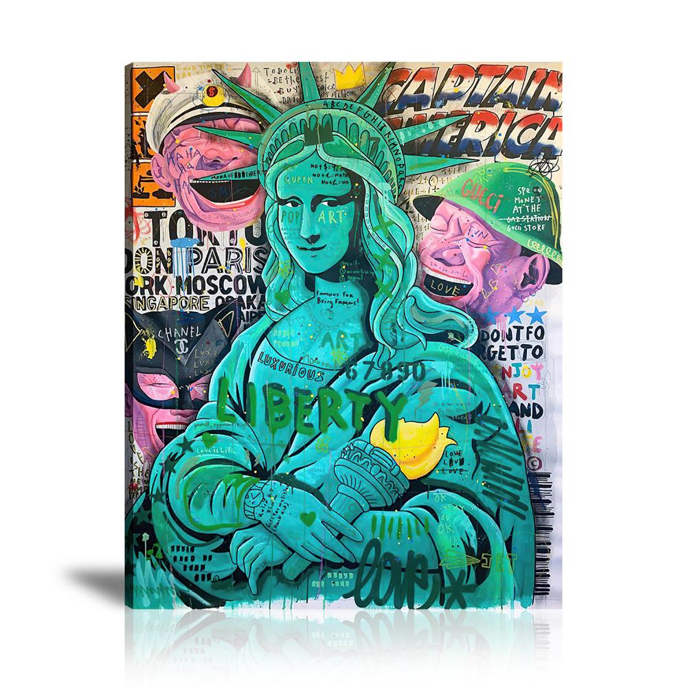 Mona Of The Liberty Wall Art: Large Colorful Graffiti Print or Framed Canvas Painting for Modern Living Rooms, Dining Rooms and Bedrooms