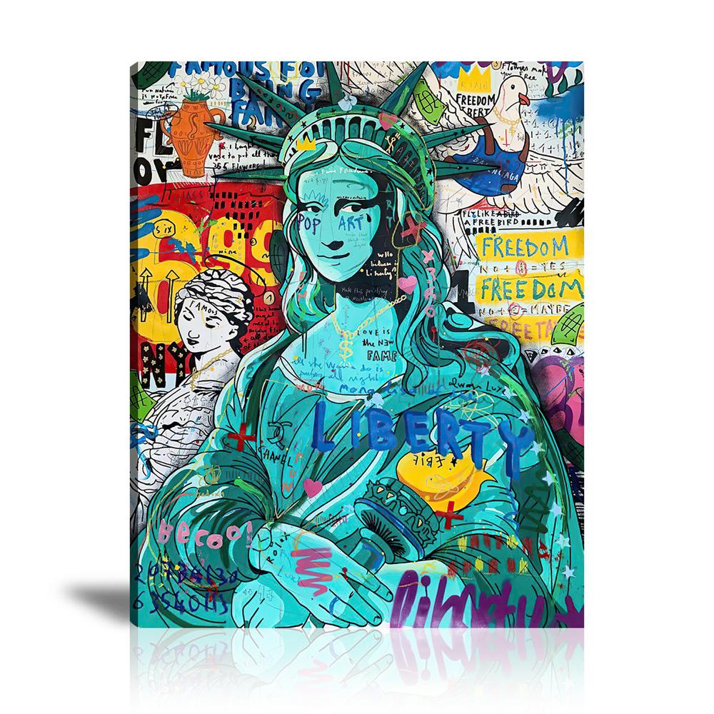 Mona Of The Liberty Wall Art: Large Colorful Graffiti Print or Framed Canvas Painting for Modern Living Rooms, Dining Rooms and Bedrooms