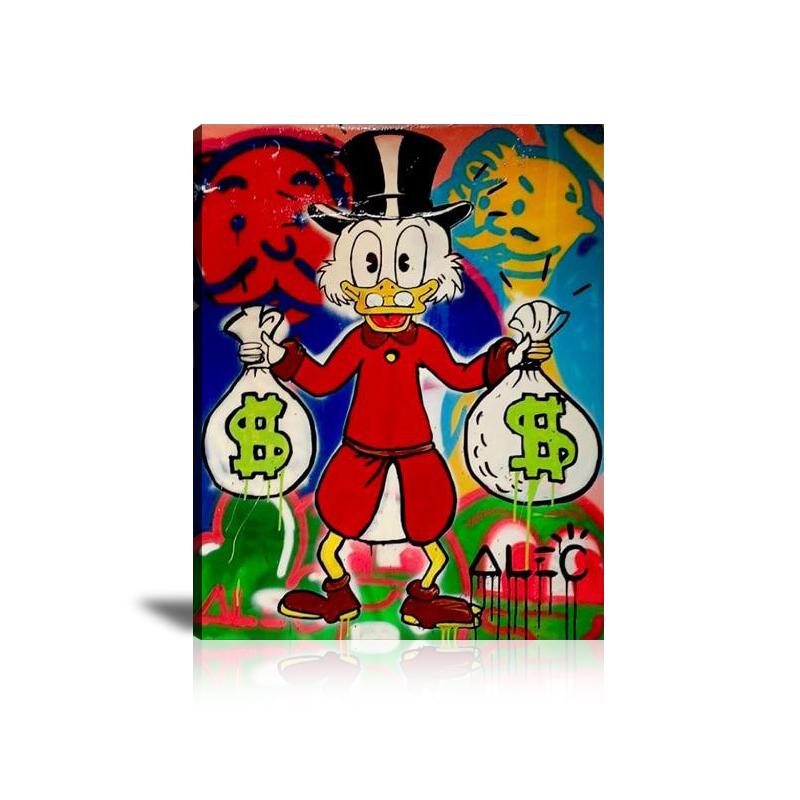 Scrooge McDuck, Cash Bag, Money Bag, Spray Paint, Graffiti, Colorful, Street Art, Prints, Pop Art, Paintings, Canvas, Art, Alec Monopoly, Vertical