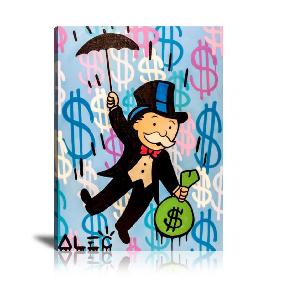 Umbrella, Cash Bag, US Dollar, Spray Paint, Colorful, Graffiti, Money Rain, Monopoly, Street Art, Prints, Pop Art, Paintings, Canvas, Art, Alec Monopoly, Vertical