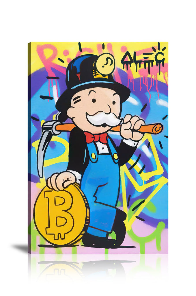 Vertical, Street Art, Prints, Pop Art, Paintings, Canvas, Art, Alec Monopoly, Monopoly, Bitcoin Miner, Bitcoin, Miner, Colorful, Artwork, Rich