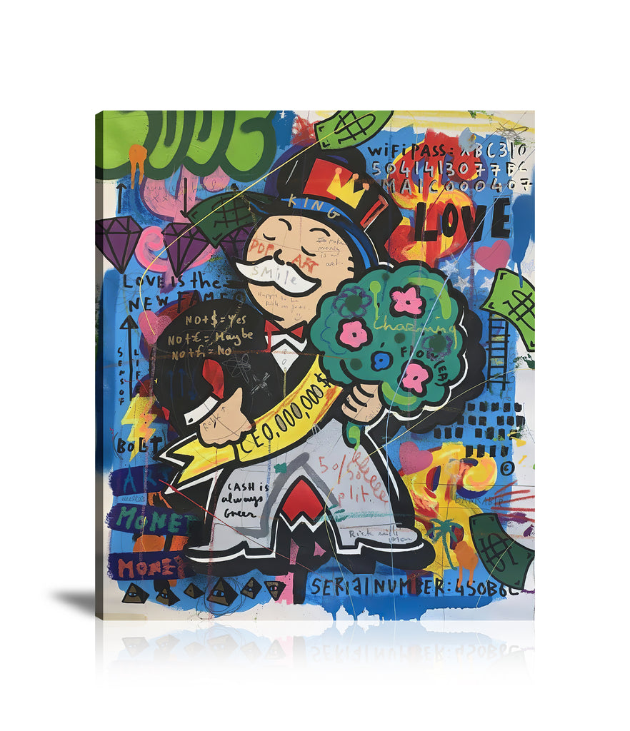 Street Art, Prints, Pop Art, Paintings, Canvas, Art, Jisbar, Monopoly, CEO, Love, Board Game, Money, Diamond, Dollar, Money