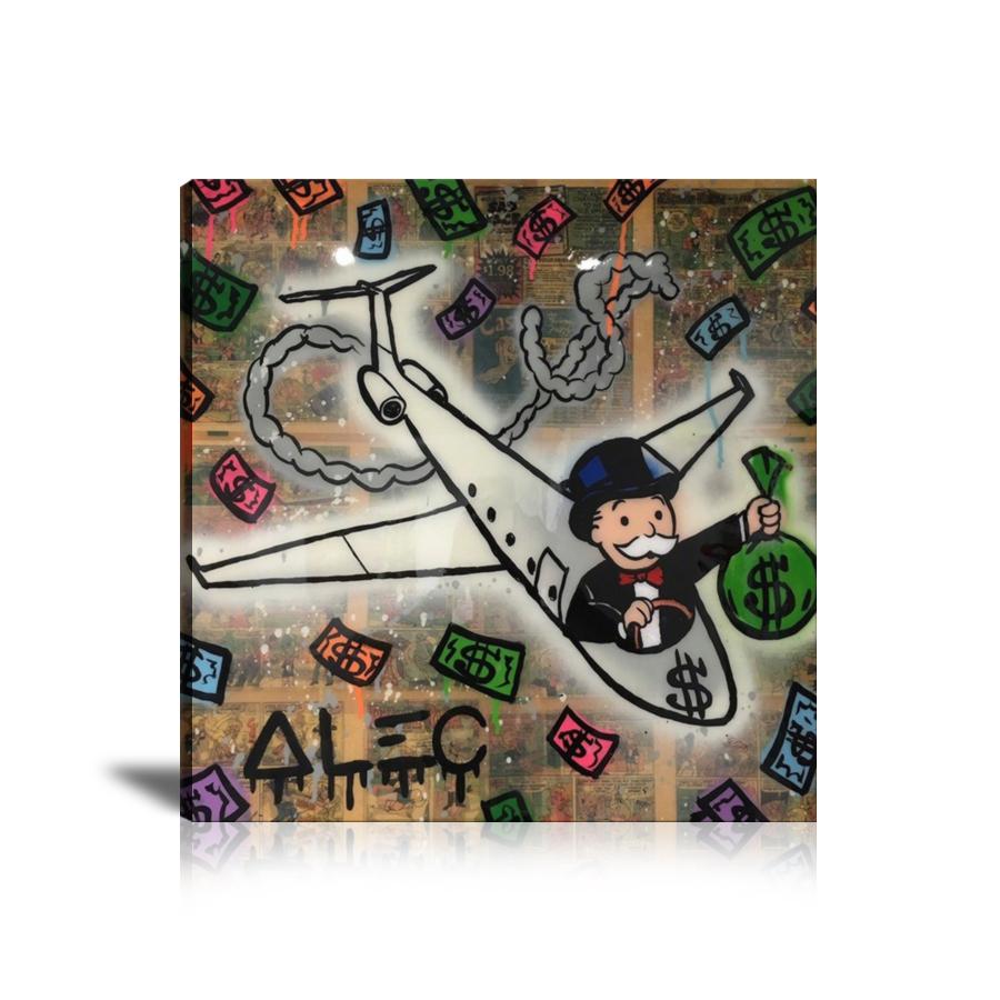 Monopoly Private Jet Wall Art : Large Colorful Graffiti Print or Framed Canvas Artwork for Modern Living Room, Dining Room and Bedroom