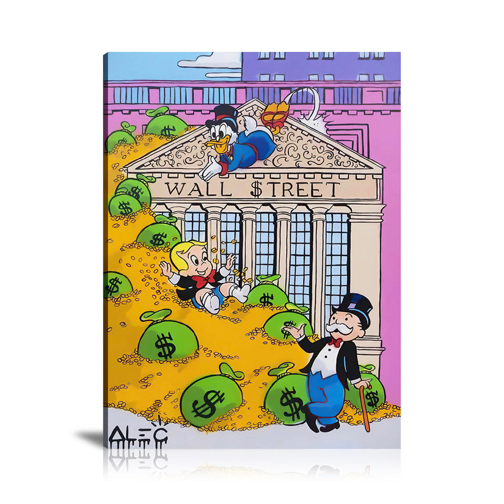 Monopoly Wall Street Wall Art: Large Colorful Graffiti Print or Framed Canvas Painting for Modern Living Rooms, Dining Rooms and Bedrooms