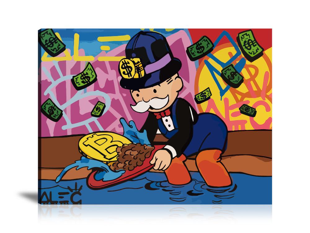 Prints,  Pop Art,  Paintings,  Landscape,  Canvas, Art, Alec Monopoly, Monopoly, Bitcoin, Miner, Artwork, Colorful, Mining, Money