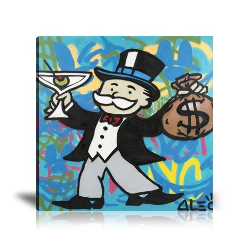 Dirty Martini, Cheers, Mickey Mouse, Cash Bag, Money Bag, Spray Paint, Graffiti, Colorful, Street Art, Prints, Pop Art, Paintings, Canvas, Art, Alec Monopoly,  Square