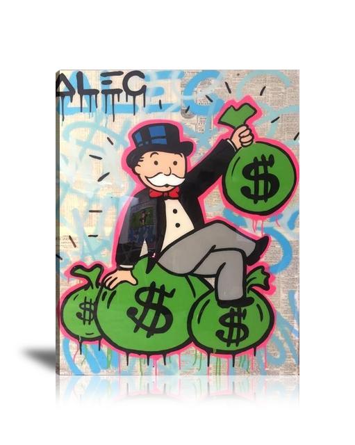 Cash Bag, Money Bag, Newspapers, Spray Paint, Graffiti, Colorful, Street Art, Prints, Pop Art, Paintings, Canvas, Art, Alec Monopoly, Vertical