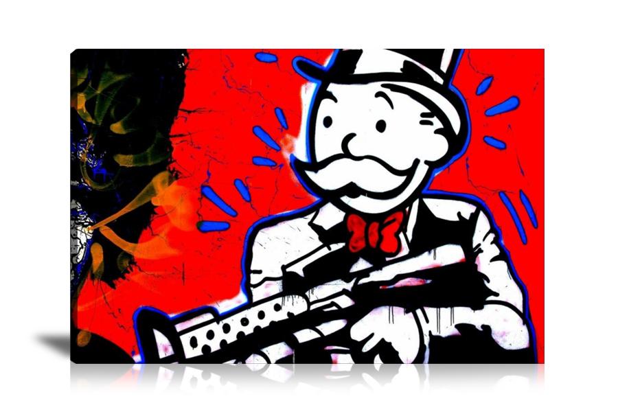 ShotGun, Spray Paint, Gun Man, Colorful, Street Art, Prints, Pop Art, Paintings, Canvas, Art, Alec Monopoly, Landscape, Red Background