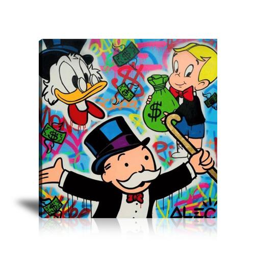 Street Art, Prints, Pop Art, Paintings, Canvas, Art, Alec Monopoly, Monopoly, Family, Scrooge McDuck, Richie Rich, Money Bag, Money, Dollar, Colorful