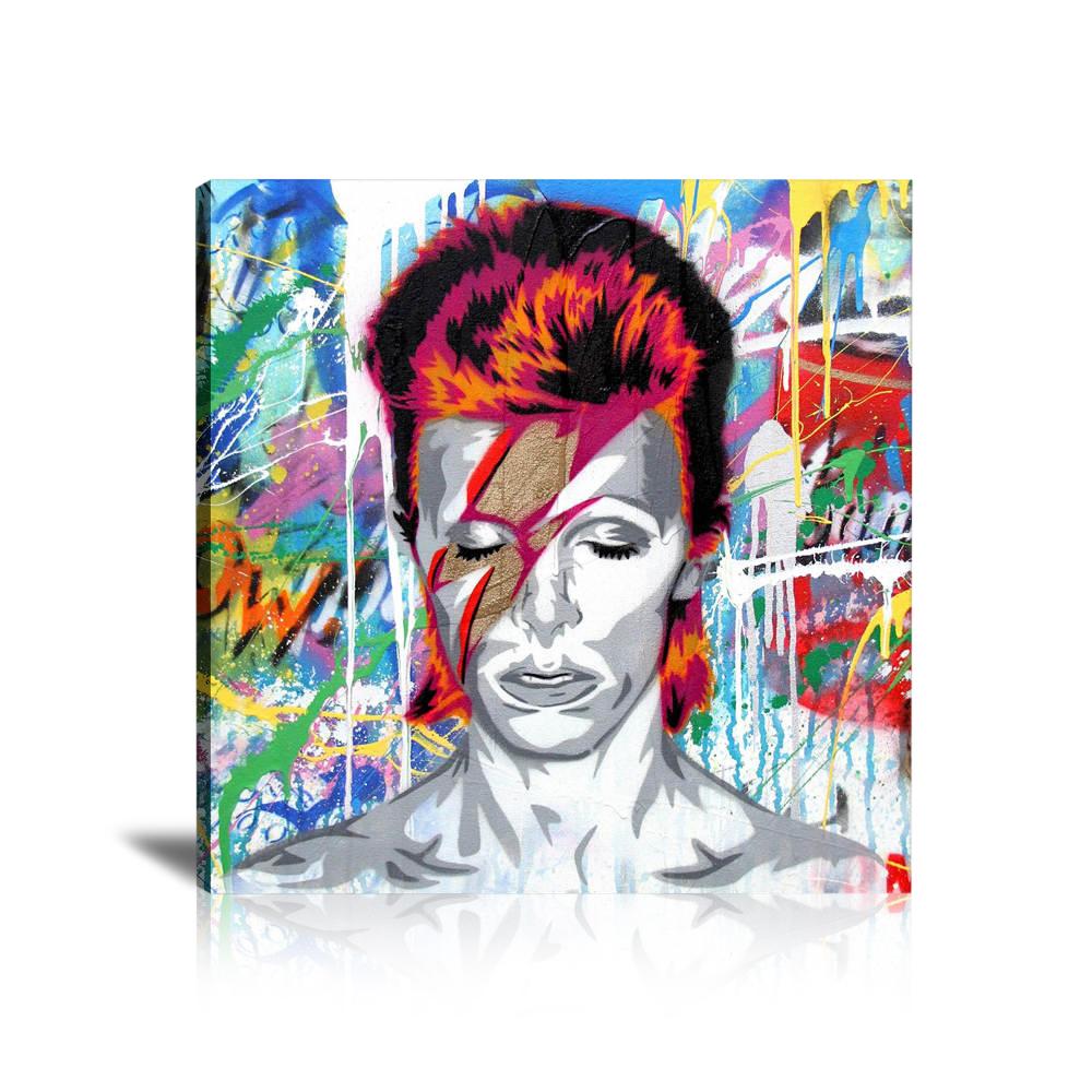 David Bowie, Mixed Media, Campbell's, Spray, Ka-pow, Colorful, Paint Drop, Street Art, Prints, Pop Art, Paintings, Mr. Brainwash, Canvas, Square