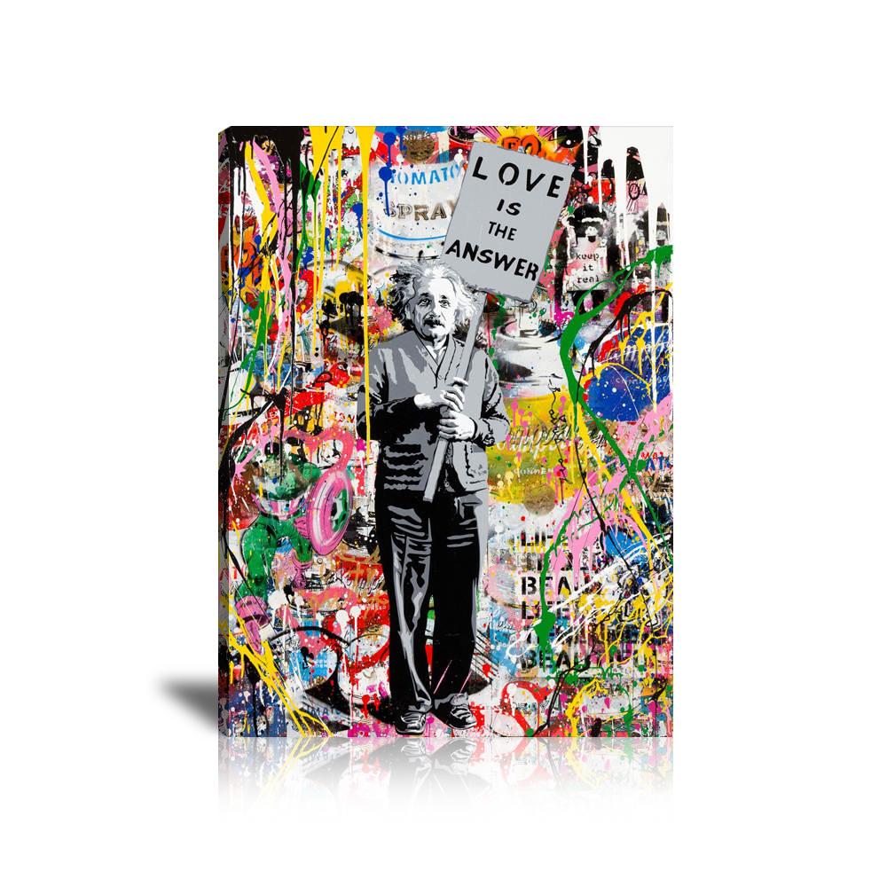 A. Einstein Love Is The Answer Wall Art: Large Colorful Graffiti Print or Framed Canvas Painting for Modern Living Rooms, Dining Rooms and Bedrooms