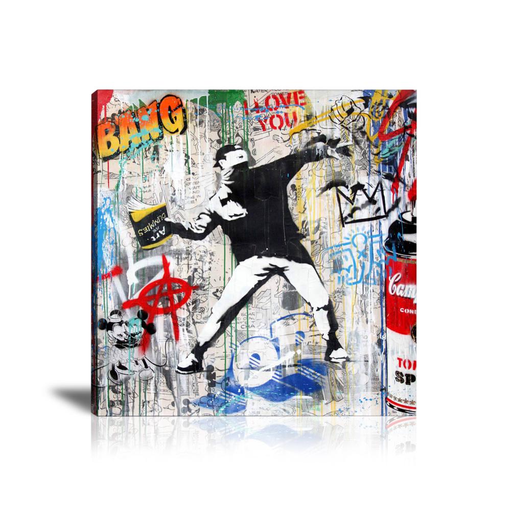 Book Thrower Wall Art: Large Colorful Graffiti Print or Framed Canvas Painting for Modern Living Rooms, Dining Rooms and Bedrooms