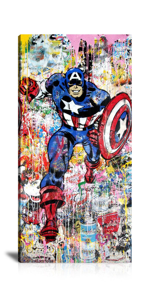 Captain America Wall Art: Large Colorful Graffiti Print or Framed Canvas Painting for Modern Living Rooms, Dining Rooms and Bedrooms