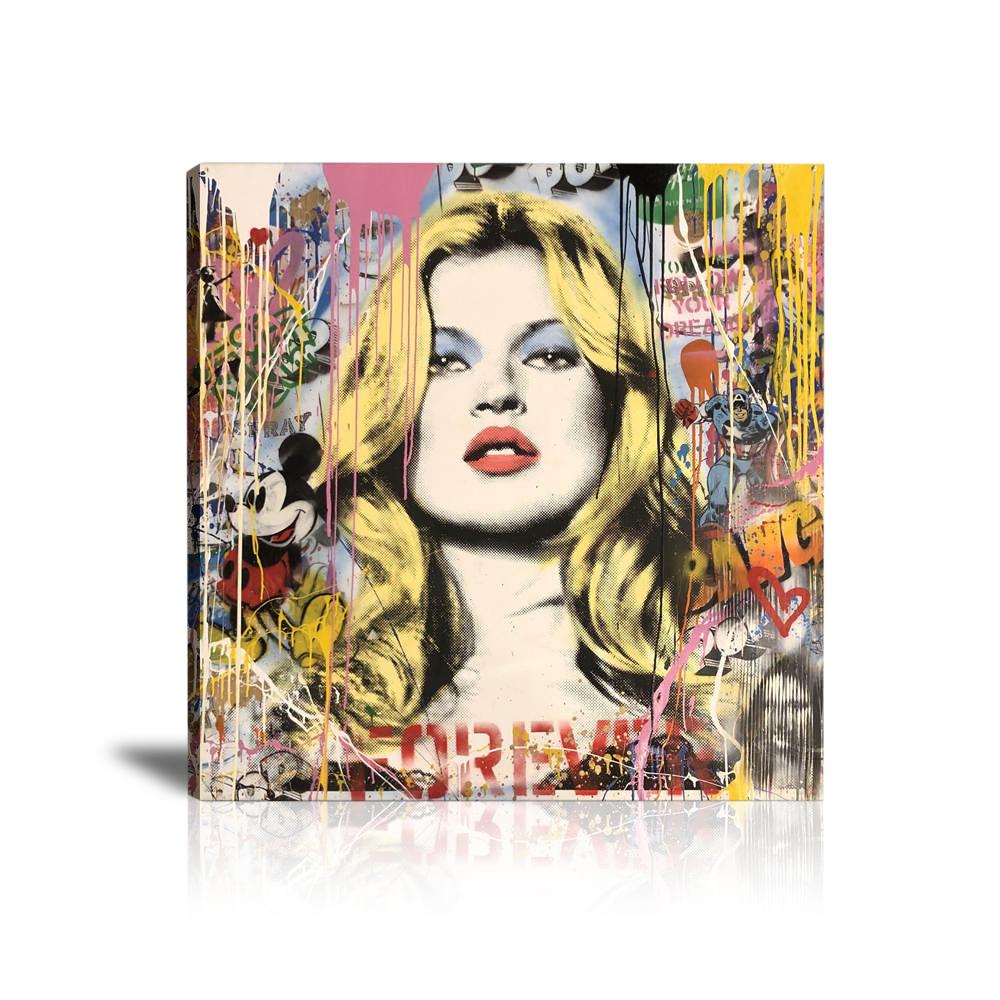 Kate Moss Forever Wall Art: Large Colorful Graffiti Print or Framed Canvas Painting for Modern Living Rooms, Dining Rooms and Bedrooms