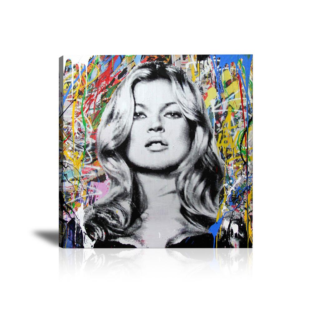 Kate Moss Wall Art: Large Colorful Graffiti Print or Framed Canvas Painting for Modern Living Rooms, Dining Rooms and Bedrooms