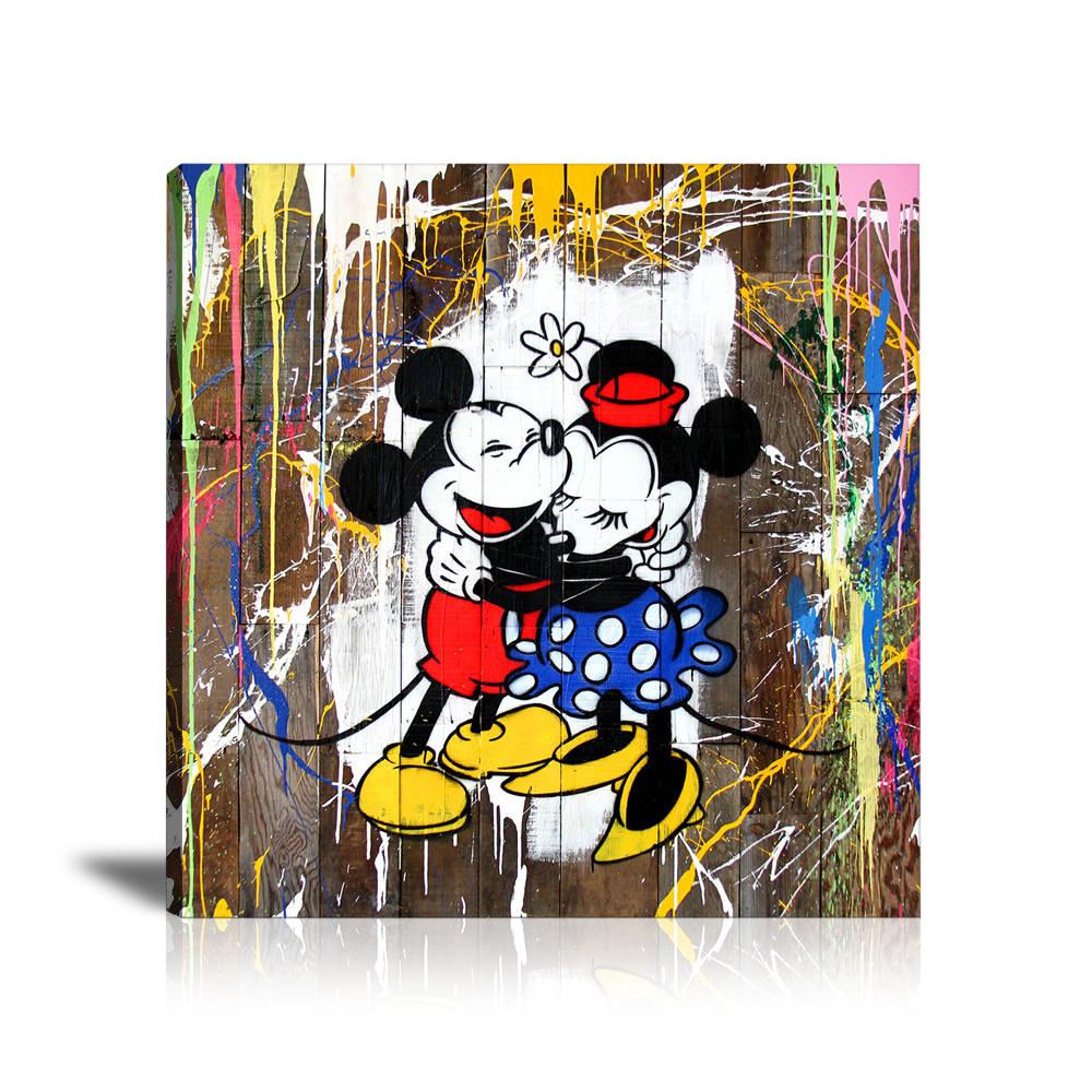 Mickey & Minnie Mouse Wall Art: Large Colorful Graffiti Print or Framed Canvas Painting for Modern Living Rooms, Dining Rooms and Bedrooms