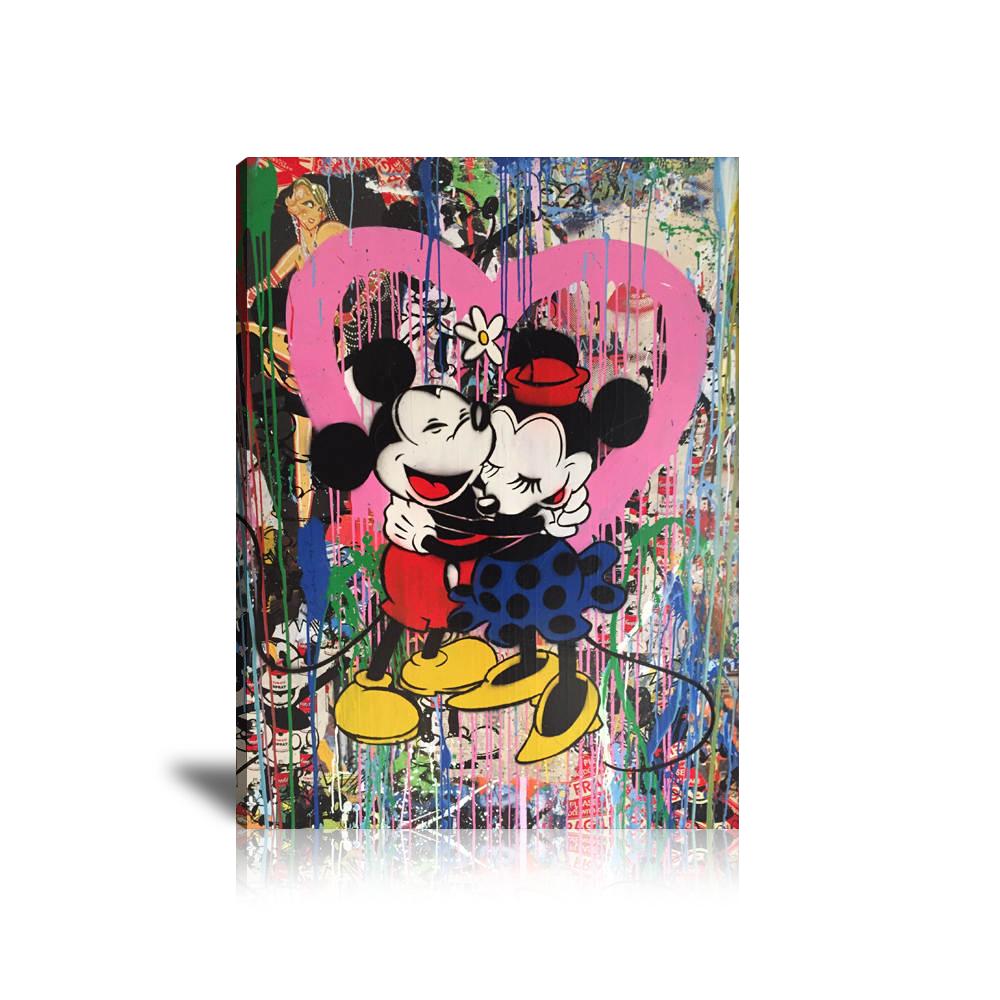 Mickey Mouse, Minnie Mouse, Pink Heart, Hug, Happiness, Fragile, Collage Art, Paint Drop, Graffiti, Colorful 