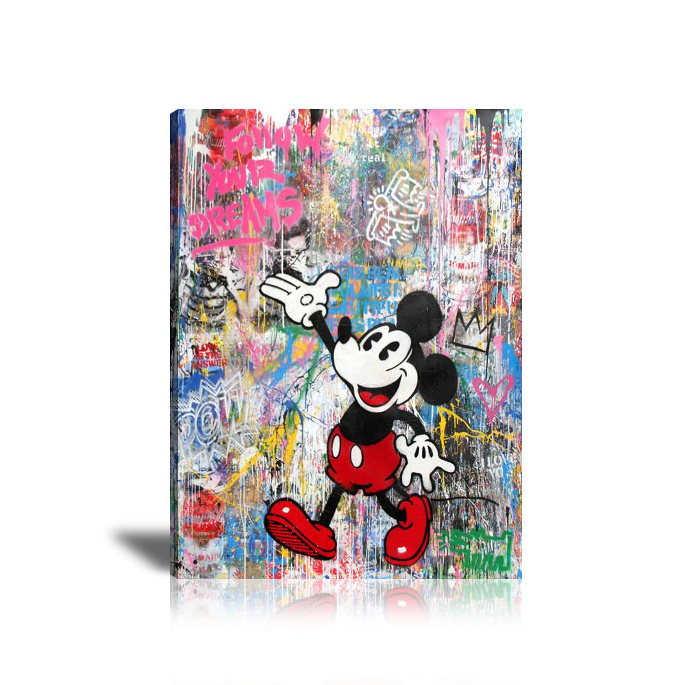 Mickey Follow Your Dreams Wall Art: Large Colorful Graffiti Print or Framed Canvas Painting for Modern Living Rooms, Dining Rooms and Bedrooms