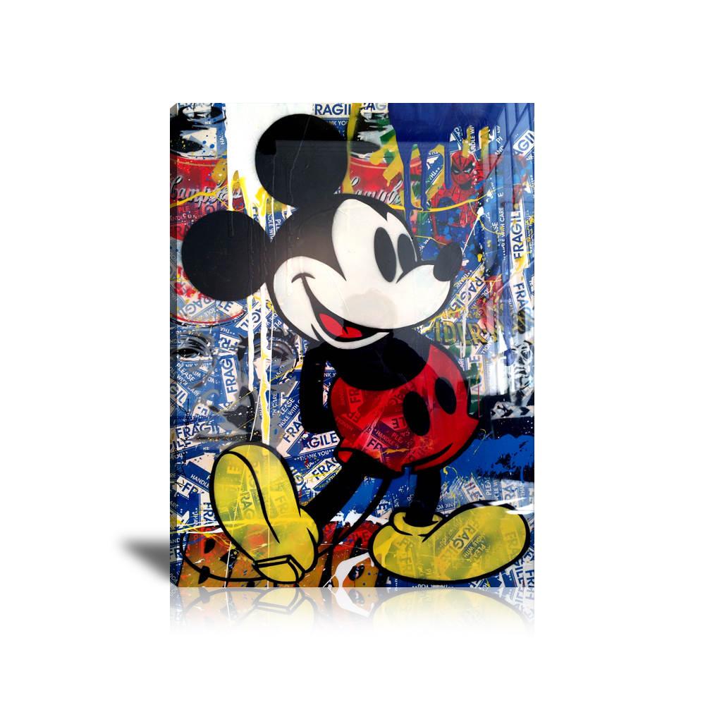 Mickey Mouse Fragile Wall Art: Large Colorful Graffiti Print or Framed Canvas Painting for Modern Living Rooms, Dining Rooms and Bedrooms