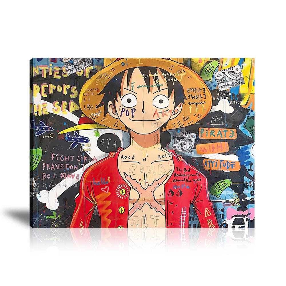 Street Art, Prints, Pop Art, Paintings, Canvas, Art, Jisbar, Vertical, One Piece, Pirate, Dollar, Money, Pop, Fight, Mange, Cartoon