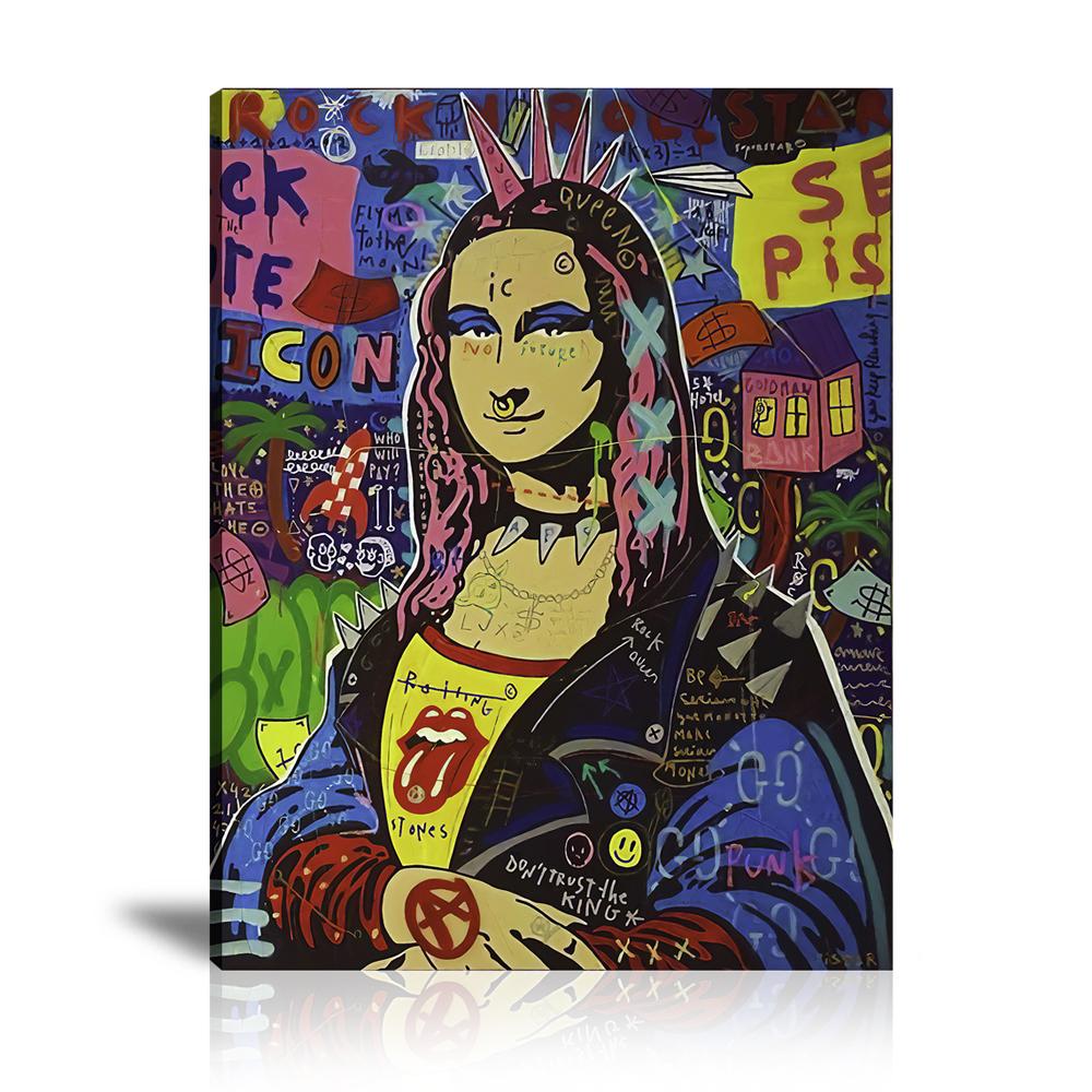 Punk Mona Lisa Wall Art: Large Colorful Graffiti Print or Framed Canvas Painting for Modern Living Rooms, Dining Rooms and Bedrooms