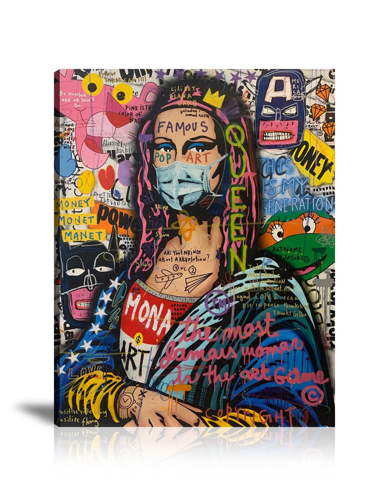 Power Mona Wall Art : Large Colorful Graffiti Print or Framed Canvas Artwork for Modern Living Room, Dining Room and Bedroom