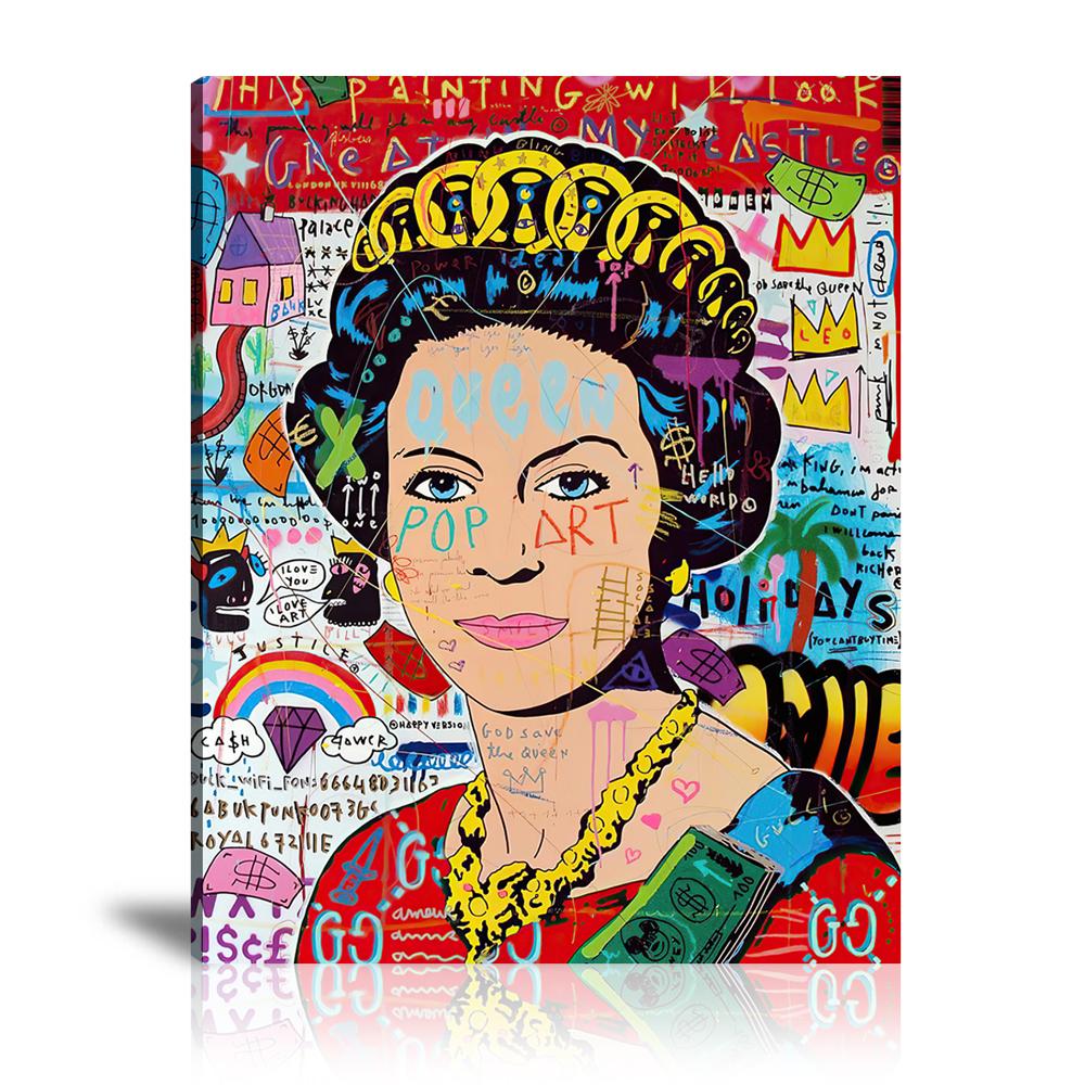 Street Art, Prints, Pop Art, Paintings, Canvas, Art, Jisbar, The Queen, Elizabeth II, Gucci, Dollar, Money, King, Holiday, Vacation, Justice, Cash, Rainbow, Vertical