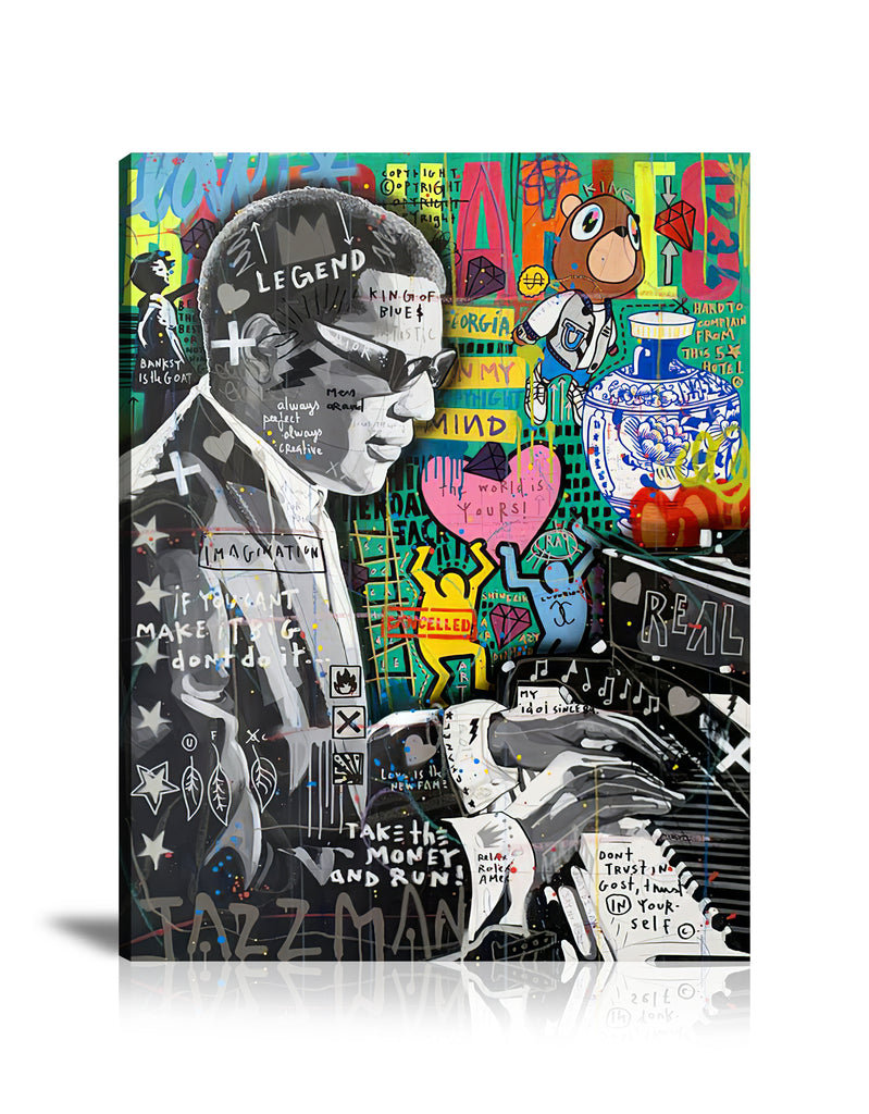 Ray Charles Legend Wall Art: Large Colorful Graffiti Print or Framed Canvas Painting for Modern Living Rooms, Dining Rooms and Bedrooms