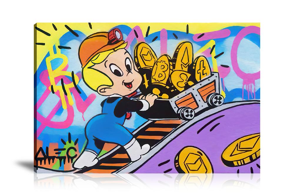 Street Art, Prints, Pop Art, Paintings, Landscape, Canvas, Art, Alec Monopoly, Richie Rich, Crypto, Miner, Bitcoin, Ethereum, Car, Mining, Miner, Artwork, Colorful