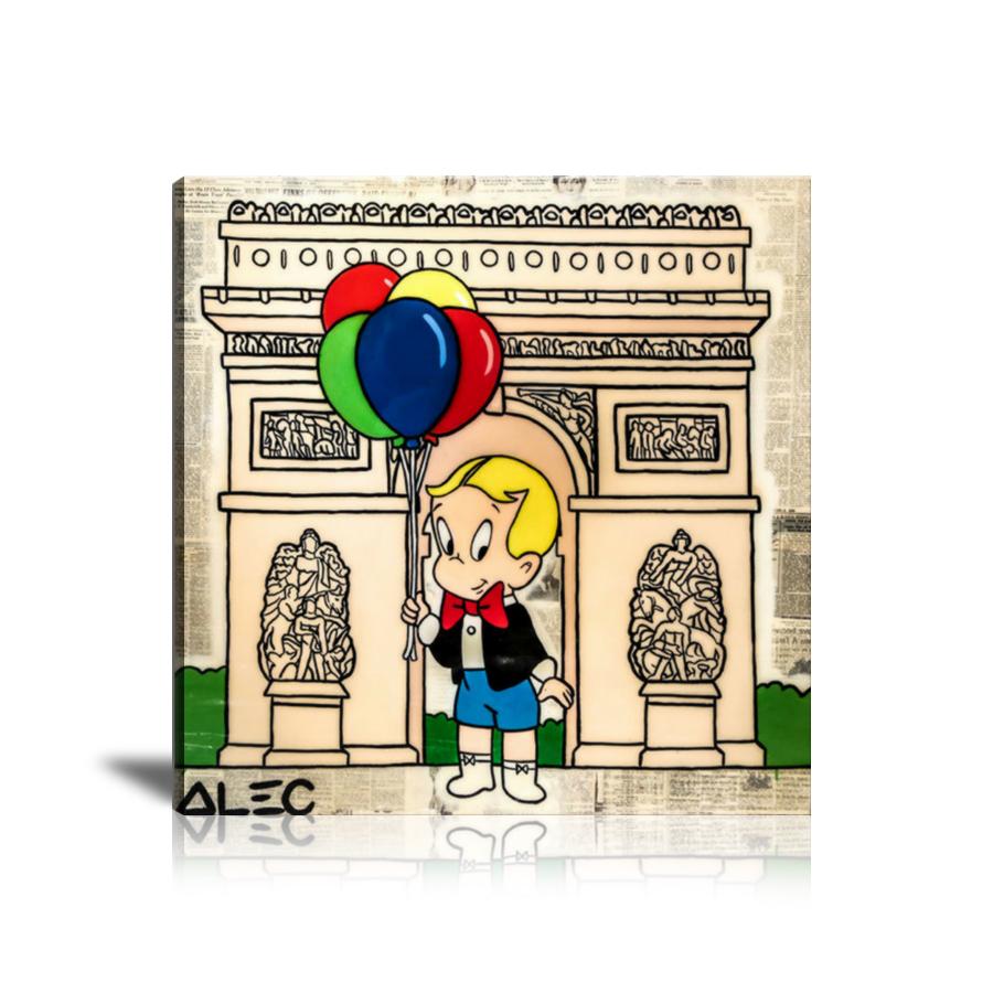 Richie Rich, Balloons, Arc de Triomphe, Newspaper, Graffiti, Spray Paint, Colorful, Street Art, Prints, Pop Art, Paintings, Canvas, Art, Alec Monopoly, Square