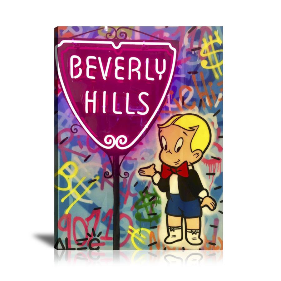  Richie Rich, Beverly Hills, Neon, Sign, Spray Paint, Graffiti, Colorful, Street Art, Prints, Pop Art, Paintings, Canvas, Art, Alec Monopoly, Vertical