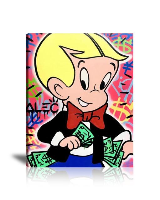 Richie Rich, Money, The Pockets, US Dollar, Dollar Sign, Spray Paint, Colorful, Street Art, Prints, Pop Art, Paintings, Canvas, Art, Alec Monopoly, Vertical