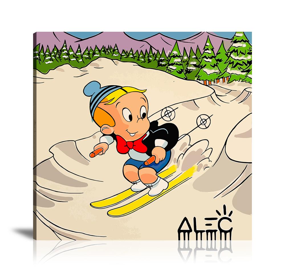 Street Art, Prints, Pop Art, Paintings, Canvas, Art, Alec Monopoly, Richie Rich, Skiing, Sport, Snow, Happy, Colorful, Paint