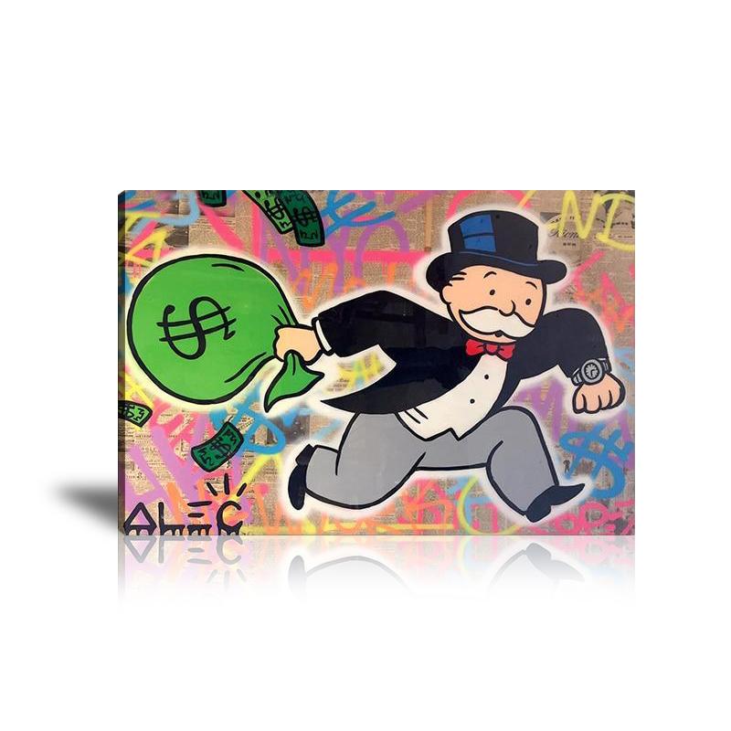 Running, Runaways, Cash Bag, Money Bag, Newspaper, Spray Paint, Graffiti, Colorful, Street Art, Prints, Pop Art, Paintings, Canvas, Art, Alec Monopoly, Landscape