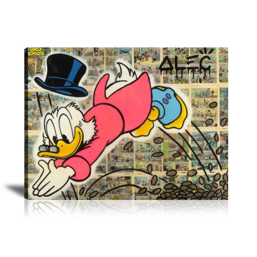 Alec Monopoly, Scrooge McDuck, Golden Diving, Newspapers, Comics, Spray Paint, Graffiti, Colorful, Street Art, Prints, Pop Art, Paintings, Canvas, Art, Landscape