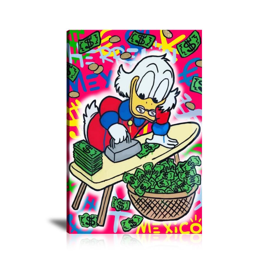  Scrooge McDuck, Money, US Dollar, Dollar Sign, Antique Iron, Ironing Board, Spray Paint, Graffiti, Colorful, Street Art, Prints, Pop Art, Paintings, Canvas, Art, Alec Monopoly, Vertical